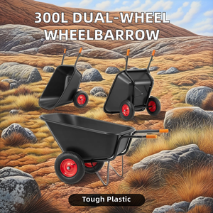 Gerobak roda dua roda baja padat, dengan mangkuk plastik 300L, alat stabil kuat untuk taman & umpan kuda - Product Image 3