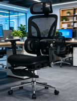 Fauteuil de bureau exécutif ergonomique moderne en maille avec appui-tête et accoudoirs réglables, pivotant à 360°, réglable en hauteur, pour usage hôtelier