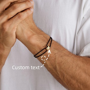 Adjustable Navy Cord Bracelet With Engraved Silver <b>Rings</b> Custom Engraved <b>Name</b> Classic Minimalist Unisex Jewelry Gift - Product Image 5