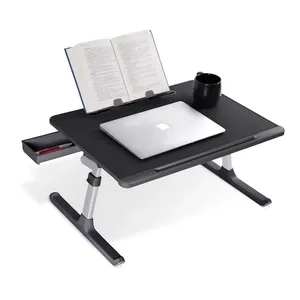 SAIJI — Table de lit pour ordinateur portable réglable et pliable, pour ordinateur avec tiroirs de rangement, manger, travail, écrire, jeu et dessin