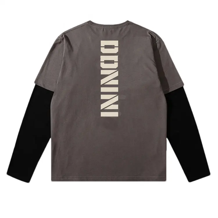 Finch Garment Custom Blank Double Layer Sleeve Tee Shirt Unisex 2 In 1 Double Layer Long Sleeve T Shirt