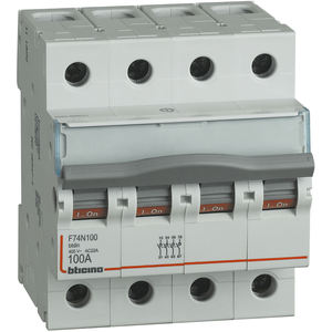 Interrupteur-sectionneur modulaire Bticino F74N100 100A 4 pôles, interrupteur de coupure de charge industrielle - Product Image 1