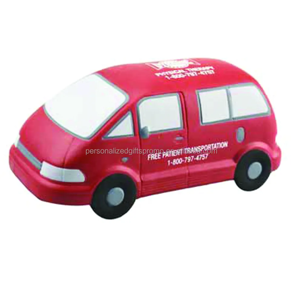 Printed with your company information or logo on all 6 sides Mini Van Shape Car Stress Reliever Toys