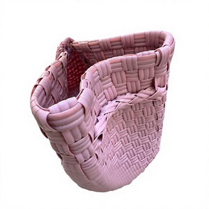 Eco Friendly Handmade Pink Woven <b>Plastic</b> Tote <b>Bag</b> Custom Summer <b>Beach</b> Shoulder Shopping Basket Handbag For Women Daily Wholesale - Product Image 4