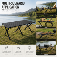 Mesa Plegable de Aluminio Negra, Mesa de Camping y Picnic Resistente y Duradera