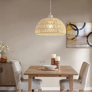 Lámpara Colgante de Techo Grande de Acero Inoxidable con Pantalla de Ratán y LED E26, Luz Blanca, para Sala de Estar, AC 85-265V, con Control Remoto - Product Image 1