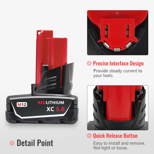 M12 Redlithium XC 5.0 <b>12V</b> Lithium <b>Battery</b> Pack for <b>Milwaukee</b> Power Tools Rechargeable Black - Product Image 2