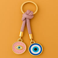 Porte-clés en métal Œil Turc, cordon tressé à la main, pendentif de protection porte-bonheur pour sac de femme, cadeau