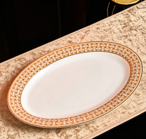 Black And White Geometric Pattern Oval Porcelain Plate Luxury <b>Bone</b> <b>China</b> Serving Platter For Home Dining Wedding Party - Product Image 2