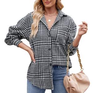 Camicie Giacca Casual da Donna a Maniche Lunghe in Flanella Spessa a Quadri con Bottoni, Vestibilità Ampia, Primavera Autunno 2025 - Product Image 2