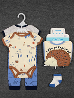 Ensemble de layette pour nouveau-né de 5 pièces, vêtements d'été en coton, comprenant un bavoir, une barboteuse, style européen-américain, imprimé animal, bouton unique