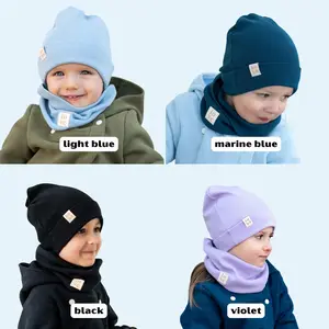 Spring Autumn Merino Wool Beanie And Scarf Set Children's Cap And Loopschal Winter Hats With Logo Custom Tag