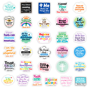 56 Pegatinas Nuevas y Bonitas con <span class=keywords><strong>Frases</strong></span> Bíblicas de Dibujos Animados para Decorar Botellas y Laptops, Estilo Lindo, Pegatinas con <span class=keywords><strong>Frases</strong></span> de Jesús - Product Image 4