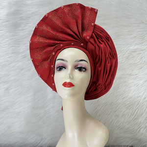 Nigeria Aso Ebi Swiss 3D Sego Headtie Big Beads Gele Headties pour le mariage nigérian - Product Image 2