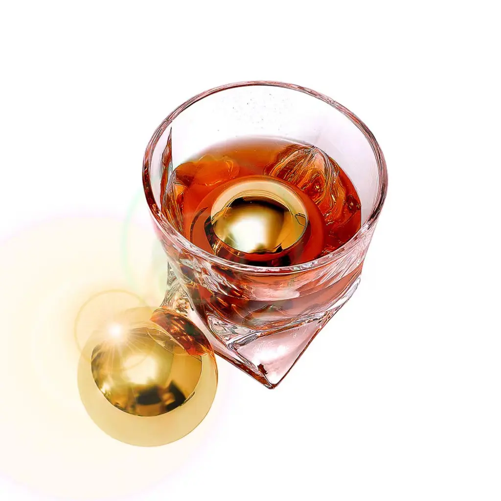 Lot de 2 pierres à whisky en acier inoxydable, boules de glace sphériques