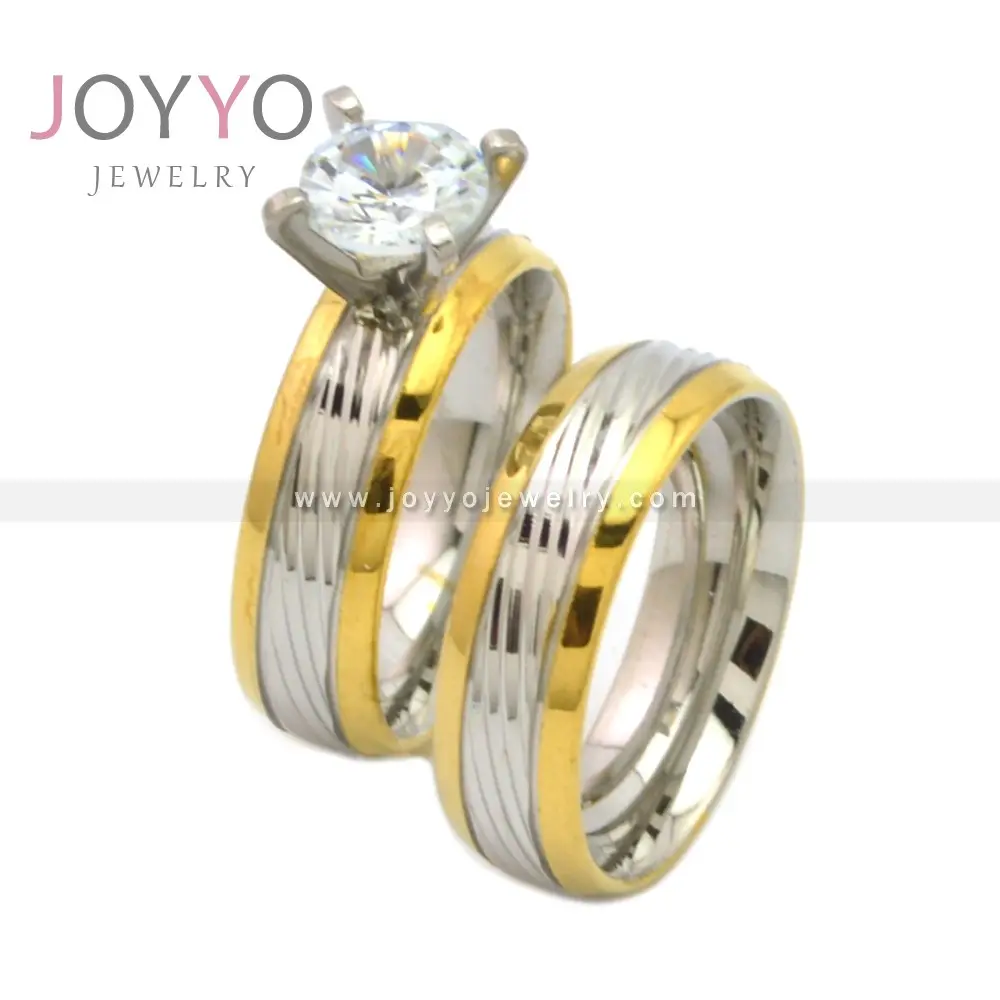 Custom Stainless Steel Wedding Rings Romantic Diamond Engagement Couple Rings