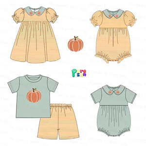 2024 New Design Pumpkin Embroidery Customized Cotton Baby Girl Dress Casual Style-Puresun