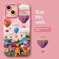 Coque de téléphone portable en silicone anti-chute avec cordon de 10 cm, motif montgolfière, pour iPhone 15/17 Pro Max/Soft 16, pour filles