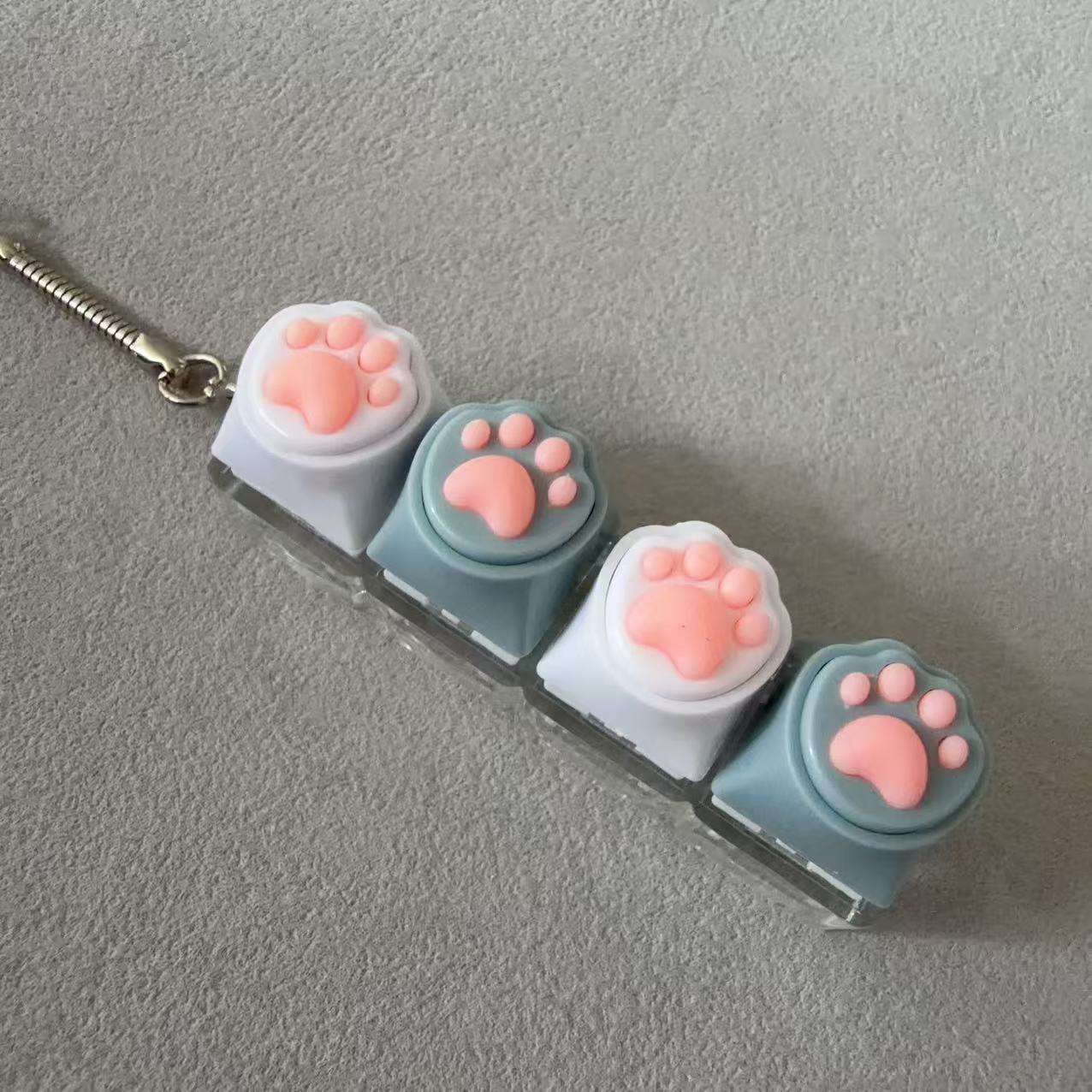 Coque transparente à quatre boutons - patte de chat en silicone blanc et gris