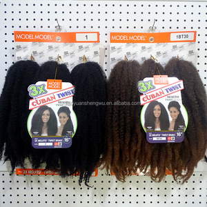 Extensiones de Cabello <span class=keywords><strong>Afro</strong></span> Kinky Crochet 3X Cuban Twist de 16 Pulgadas y 180G, Resistentes al Fuego, Estilo Cola de Caballo Natural, Precio Económico - Product Image 2