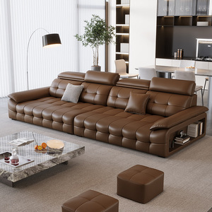 Divano Lawrence a un posto, in vera pelle, stile <span class=keywords><strong>minimalista</strong></span> italiano, imbottitura in spugna ad alta densità, copertura completa, lusso discreto per <span class=keywords><strong>soggiorno</strong></span> - Product Image 2