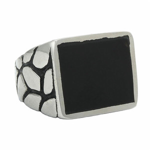 Men's Geometric <b>Titanium</b> Steel <b>Ring</b> Silver Rectangular Bezel Setting Retro Punk Style Jewelry Gift - Product Image 4