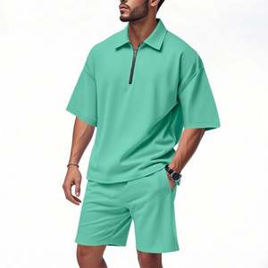 ชุดลำลองผู้ชายสไตล์ฮิปฮอป แขนสั้น คอปกหลวม ซิปหน้า พร้อมกางเกงขาสั้น สำหรับฤดูร้อน - Product Image 5