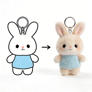 Llavero de Peluche de Conejo de Algodón Personalizado Directo de Fábrica, Transforma tu Diseño de Dibujos Animados, Mini Peluche de Alta Calidad para Aliviar el Estrés - Product Image 1