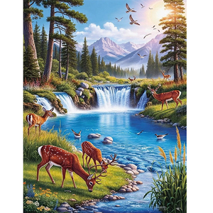Peinture Diamant 5D en Résine : Paysage Naturel <span class=keywords><strong>Montagne</strong></span> et Ombre de Cerf, Décoration Murale Personnalisable pour la Maison - Product Image 1