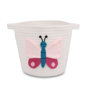 <span class=keywords><strong>Cesta</strong></span> de Almacenamiento Redonda de Cuerda de Algodón con Diseño de Mariposa 3D, Blanca, Decoración para Cuarto de Niños, <span class=keywords><strong>Cesta</strong></span> de <span class=keywords><strong>Regalo</strong></span> Multiusos con Asa para Fiestas y Bodas - Product Image 1