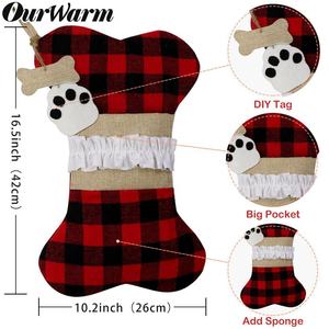Ourwarm <strong>Christmas</strong> Decoration Supplies <strong>Dog</strong> Bone Red and Black Plaid <strong>Christmas</strong> <strong>Stocking</strong> in Bulk - Product Image 2