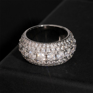5-Row Moissanite <strong>Ring</strong> in <strong>925</strong> Sterling <strong>Silver</strong>, Shiny Fashion Jewelry for Men, Diamond Tester Passed, Nice Gift - Product Image 3