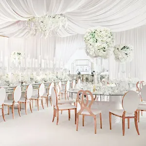 En stock Evento de acero inoxidable Sillas y mesas con respaldo redondo Silla de boda para eventos de boda