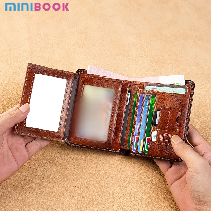 RFID Mens Genuine Leather Minimalist Trifold Bifold Slim Wallet Vintage Gents Wallet for Men Wallets for Women Fashionable Short