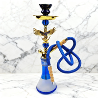 Ensemble de chicha de luxe avec décor d'aigle, chicha à trois tuyaux, design bleu et or, chicha élégante, chicha en verre de qualité supérieure
