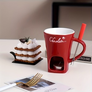 Lot de 2 tasses à <span class=keywords><strong>fondue</strong></span> au chocolat en céramique, mugs à <span class=keywords><strong>fondue</strong></span>, fourchettes à <span class=keywords><strong>fondue</strong></span>, tasses à <span class=keywords><strong>fondue</strong></span> au beurre et au fromage, chauffe-<span class=keywords><strong>fondue</strong></span>, portabilité facile, pour table et cuisine - Product Image 5