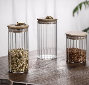 Borosilicato organizador de vidro para cozinha, recipiente para armazenamento de alimentos hermético com tampa de madeira de bambu, vidro transparente - Product Image 5