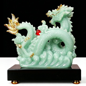 Juego de Estatuas de Dragón de Jade, Cuenco del Tesoro Dorado, Adornos de Feng Shui, Decoración Auspiciosa para el Hogar y la Oficina, para la Riqueza y la Prosperidad Empresarial - Product Image 5
