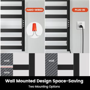 Chauffe-serviettes, support chauffant en aluminium, porte-serviettes chauffant électrique mural pour salle de bain avec minuterie intégrée, plug-in - Product Image 6