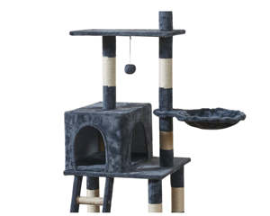 Mueble Moderno para Gatos, Árbol Rascador Multinivel, Torre Grande de Madera con Cuerda de Lana y Juguete de Peluche para que el Gato se Trepe - Product Image 6