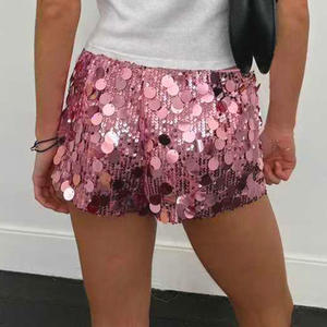 Sexy Shiny <b>Sequin</b> <b>Shorts</b> <b>Women</b>, Solid Color Low Waist Slim Fit Hot Pants, Night Out Club Party Fashion Bottoms - Product Image 3