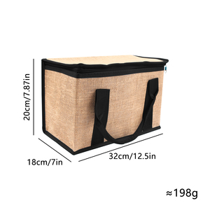 Sac isotherme réutilisable personnalisé Déjeuner pique-nique Toile de jute Sac fourre-tout thermique isolé organique avec fermeture éclair écologique - Product Image 3