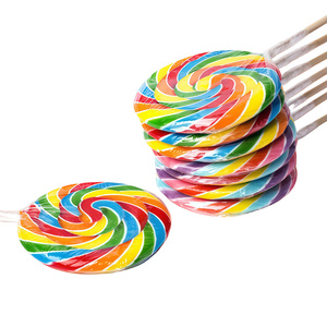 OEM Piruletas Individualmente 85g Halal Gigante Fruta Sabor Swirly Rainbow Lollipop Dulces de Caramelo 24 unids/caja - Product Image 5