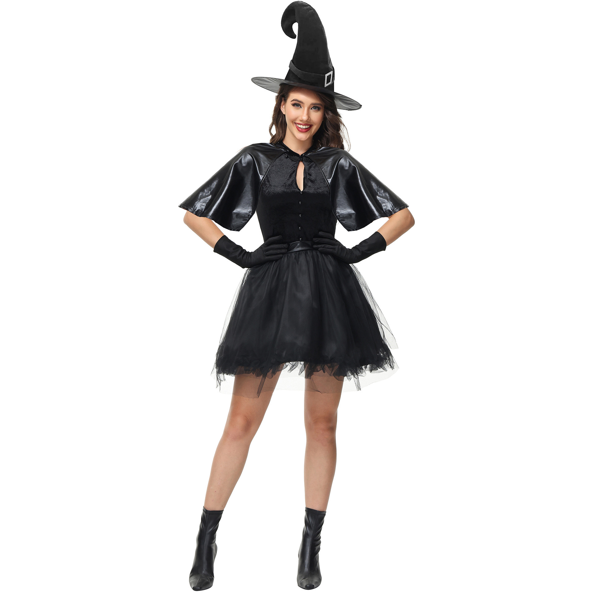 Cape De Sorcière Noire Avec Capuche - Longueur 140 Cm, Pour Halloween, Carnaval, Cosplay - Polyvalente Et Confortable