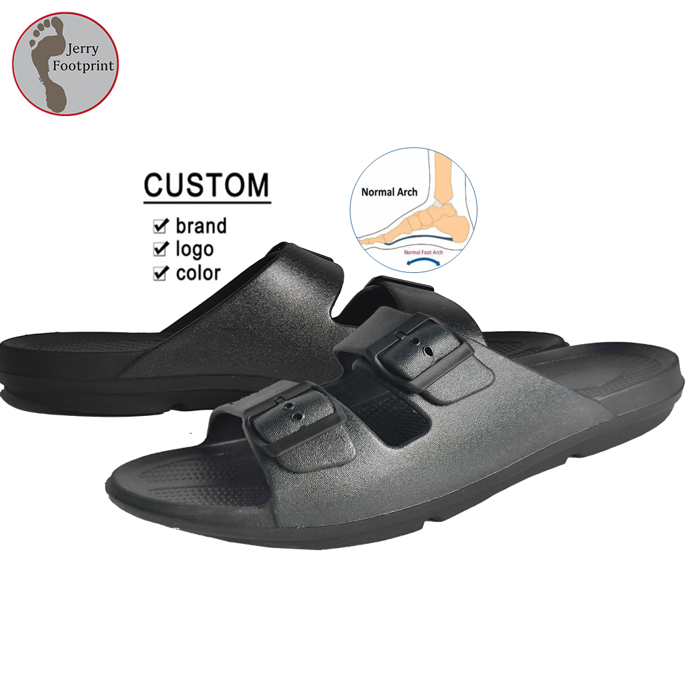 Оригинальная фабричная летняя обувь, новые мужские сандалии, пляжные простые черные регулируемые тапочки с пряжкой, ортопедические сандалии с двойным ремешком для фасциита