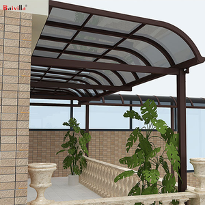 <span class=keywords><strong>แผ่น</strong></span>โพลีคาร์บอเนตกันความร้อน <span class=keywords><strong>หลังคา</strong></span>โค้ง กันสาด พร้อมรางน้ำฝนในตัว โครงอะลูมิเนียม สำหรับบ้านพักตากอากาศกลางแจ้งแบบเรียบง่าย จอดรถได้ - Product Image 1