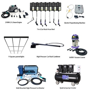 Ensemble complet d'équipement de lavage de voiture électrique 7-en-1 : Dévidoir de tuyau, Nettoyeur vapeur, Nettoyeur haute pression, Compresseur d'air, Détailing automobile - Product Image 1