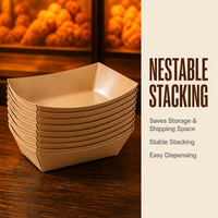 Barquettes profondes pour poulet frit, en papier kraft anti-graisse avec revêtement intérieur en PE, idéales pour les morceaux croustillants et les sauces.
