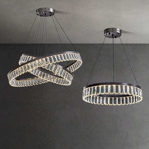 โคมไฟระย้าเพดานดีไซน์หรูหราทันสมัย ตกแต่งบ้าน ห้องครัว ห้องรับประทานอาหาร โคมไฟคริสตัลรูปทรงคลื่นสีดำ - Product Image 2