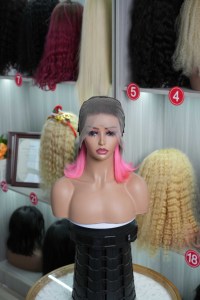 Perruque Bob Lace Front en Cheveux Humains Vierge Remy Marron/Rose Vif 13x4 HD pour Lace Transparente Lisse Soyeux - Product Image 5